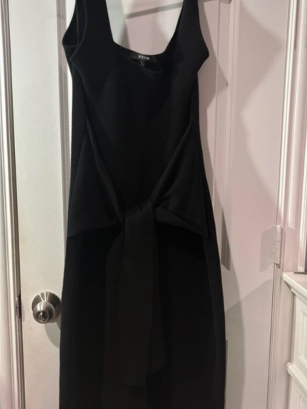 Sleeveless Black Midi Dress with Front Knot